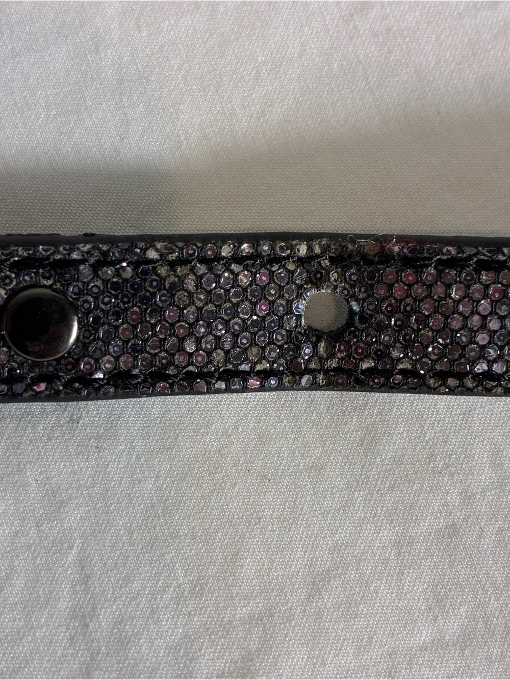 Women's belt 34” Sparkle Black Faux Leather Iridescent Finish braided